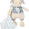 Online Chien peluche beige avec mouchoir bleu en coton BIO - 22 cm Les Prix Doux|Doudous Coton Bio
