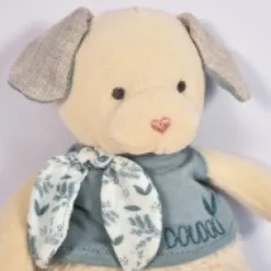 Online Chien peluche beige avec mouchoir bleu en coton BIO - 22 cm Les Prix Doux|Doudous Coton Bio