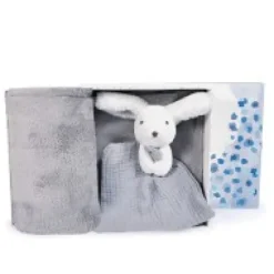 New Coffret cadeau naissance plaid et Doudou Lapin Happy Glossy - 70 x 100 cm Les Coffrets À Offrir|Happy Doudou