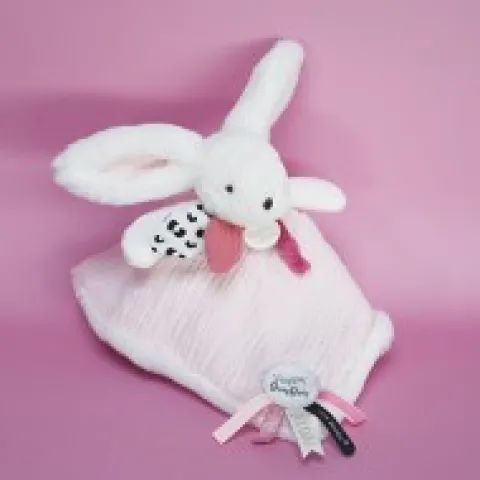 Outlet Coffret Doudou carré Lapin rose - Happy Blush - 25 cm Happy Doudou|Lapin