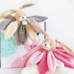 New Coffret Doudou lapin pétales Collector taupe - 28 cm Les Coffrets À Offrir|Cadeaux Naissance