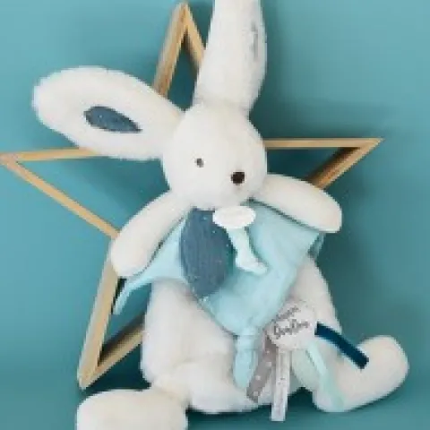 New Coffret Doudou plat Lapin bleu - Happy Pop - 25 cm Les Coffrets À Offrir|Happy Doudou