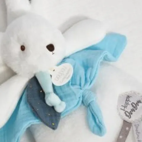 New Coffret Doudou plat Lapin bleu - Happy Pop - 25 cm Les Coffrets À Offrir|Happy Doudou