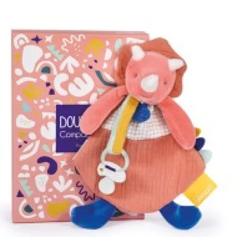 Hot Coffret peluche dinosaure orange - Attache tetine Lou - 23 cm Les Prix Doux|Calinosaure