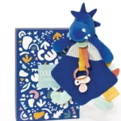 Clearance Coffret peluche dinosaure bleu- Attache tétine Sashou - 23 cm Les Prix Doux|Calinosaure