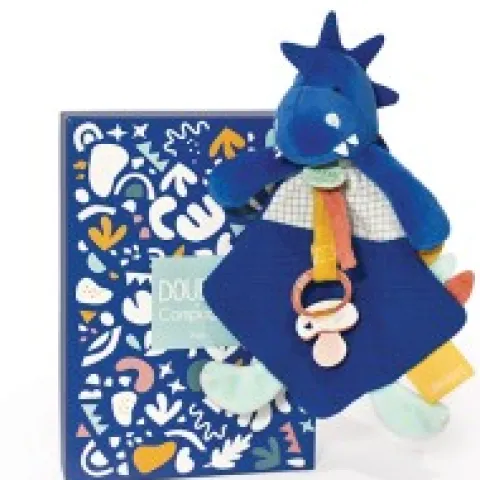 Clearance Coffret peluche dinosaure bleu- Attache tétine Sashou - 23 cm Les Prix Doux|Calinosaure