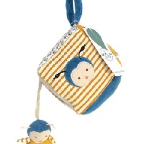 Discount Cube d'activités Pollen l'abeille en coton BIO 10 X 10 cm Les Prix Doux|Doudous Coton Bio
