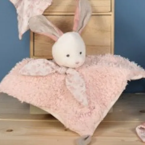 Sale Doudou carré plat lapin rose en coton BIO - 25 cm Les Prix Doux|Doudous Coton Bio