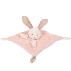Sale Doudou carré plat lapin rose en coton BIO - 25 cm Les Prix Doux|Doudous Coton Bio
