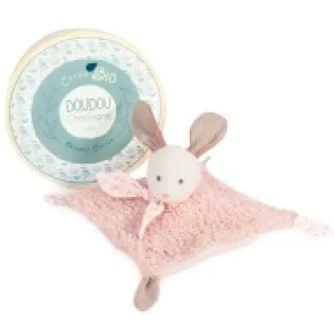 Sale Doudou carré plat lapin rose en coton BIO - 25 cm Les Prix Doux|Doudous Coton Bio