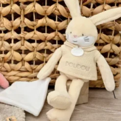 Outlet Doudou Lapin beige avec mouchoir - Sweety - 25 cm Cadeau À Moins De 20€|Lapin