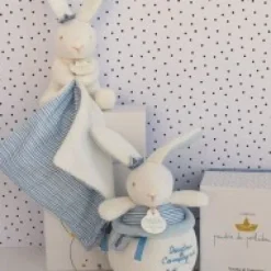 Fashion Doudou lapin mouchoir bleu lapin matelot - 10 cm Cadeau À Moins De 20€|Perlidoudou