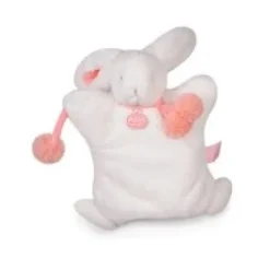 New Doudou Marionnette Lapin Pompon Corail Les Prix Doux|Marionnettes