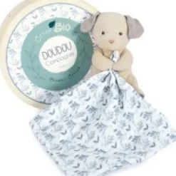 Sale Doudou mouchoir chien bleu en coton BIO -15 cm Les Prix Doux|Doudous Coton Bio