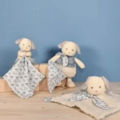 Sale Doudou mouchoir chien bleu en coton BIO -15 cm Les Prix Doux|Doudous Coton Bio
