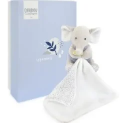 Outlet Doudou mouchoir elephant bleu et gris - 11 cm Les Prix Doux|Rikikis & Méli Mélo