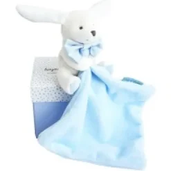 New Doudou mouchoir lapin bleu - 10 cm - Boite fleur Cadeau À Moins De 20€|Les Iconiques