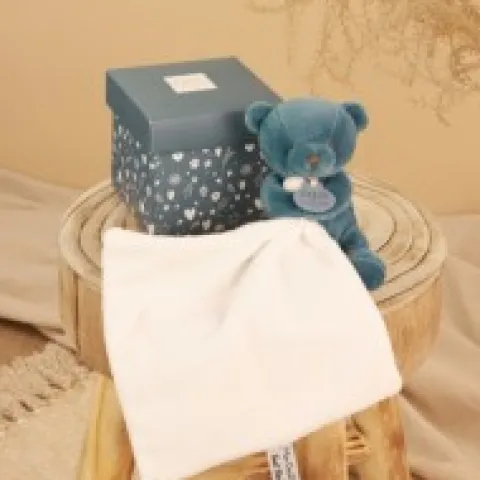 Discount Doudou mouchoir- Mon petit ourson - Bleu - 10 cm Ours