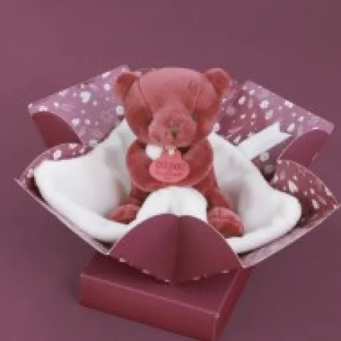 Online Doudou mouchoir- Mon petit ourson - Rouge bordeaux- 10 cm Ours