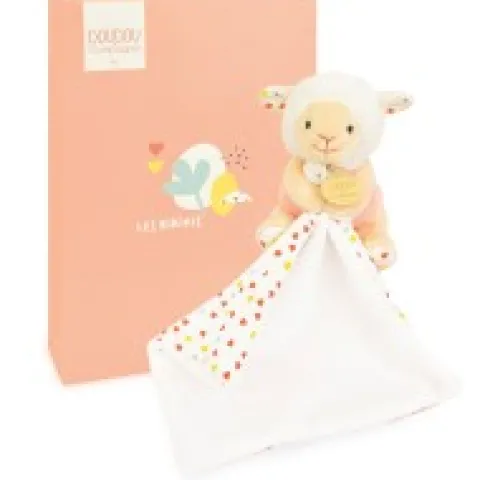 Sale Doudou mouchoir mouton blanc et orange - 11 cm Les Prix Doux|Rikikis & Méli Mélo