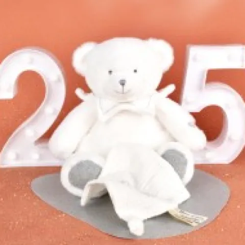 New Doudou mouchoir ours Gris - 30 cm - Collection Anniversaire Doudou® Anniversaire|Ours