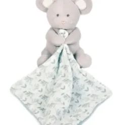 Outlet Doudou mouchoir Souris grise - vert en coton BIO - 15 cm Les Prix Doux|Doudous Coton Bio