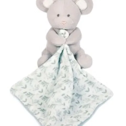 Outlet Doudou mouchoir Souris grise - vert en coton BIO - 15 cm Les Prix Doux|Doudous Coton Bio