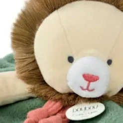 Discount Doudou plat lion beige et vert - 25 cm Cadeaux Naissance|Les Prix Doux