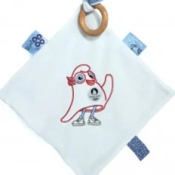 Sale Doudou plat mascotte jeux olympiques paris 2024 avec anneau en bois - 25 cm Collection Bébé Jo|Les Prix Doux