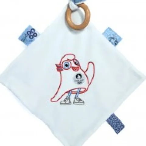 Sale Doudou plat mascotte jeux olympiques paris 2024 avec anneau en bois - 25 cm Collection Bébé Jo|Les Prix Doux
