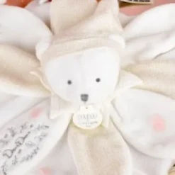 Hot Doudou plat pétales Ours Blanc - 25 cm - Collection Anniversaire Doudou® Anniversaire|Ours