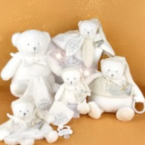 Hot Doudou plat pétales Ours Blanc - 25 cm - Collection Anniversaire Doudou® Anniversaire|Ours