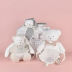 New Doudou plat pétales Ours Gris - 25 cm - Collection Anniversaire Doudou® Anniversaire|Ours