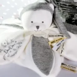 New Doudou plat pétales Ours Gris - 25 cm - Collection Anniversaire Doudou® Anniversaire|Ours