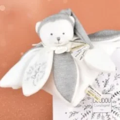 New Doudou plat pétales Ours Gris - 25 cm - Collection Anniversaire Doudou® Anniversaire|Ours