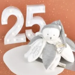 New Doudou plat pétales Ours Gris - 25 cm - Collection Anniversaire Doudou® Anniversaire|Ours