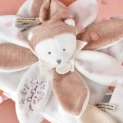 Best Doudou plat pétales Ours Rose - 25 cm - Collection Anniversaire Doudou® Anniversaire|Ours