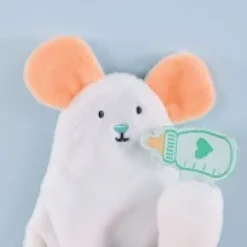 Fashion Doudou plat souris blanc avec marionnette à doigt - 30 cm Doudous À Histoires|Souris