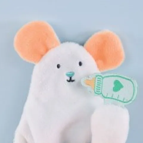 Fashion Doudou plat souris blanc avec marionnette à doigt - 30 cm Doudous À Histoires|Souris