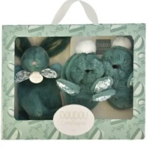 New Lapin Doudou - Coffret cadeau Chaussons et Doudou Vert Sauge 15 cm Les Coffrets À Offrir|Lapin Doudou