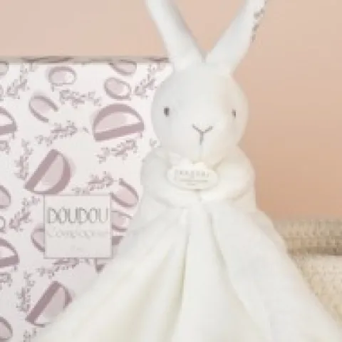 Outlet Lapin DOUDOU® - Doudou Lapin mouchoir- 10 cm - Blanc Lapin Doudou|Lapin