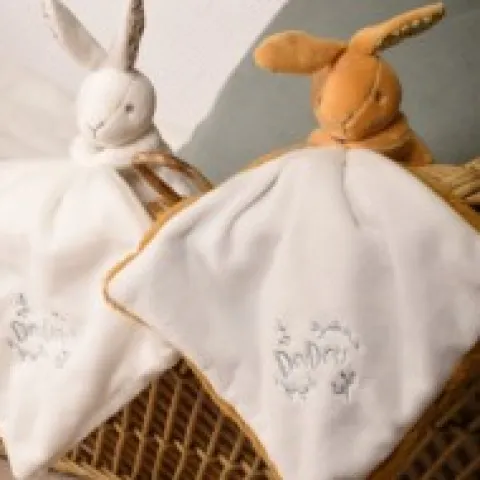 Outlet Lapin DOUDOU® - Doudou Lapin mouchoir- 10 cm - Blanc Lapin Doudou|Lapin