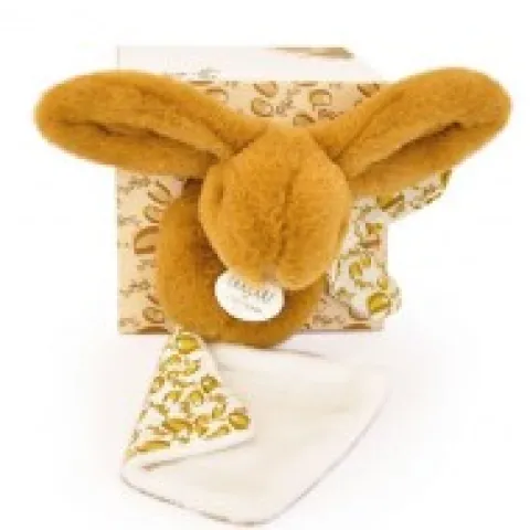 Fashion Lapin DOUDOU® - Peluche lapin jaune moutarde avec doudou assorti - 16 cm Lapin Doudou|Lapin