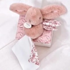 Best Lapin DOUDOU® - Peluche lapin Rose avec doudou assorti - 16 cm Lapin