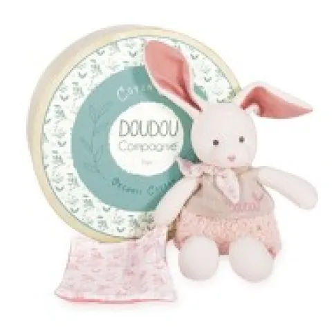 Discount Lapin peluche écrue avec mouchoir rose en coton BIO - 22 cm Les Prix Doux|Doudous Coton Bio