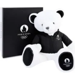 Online Ours en peluche blanc avec veste noire JO2024 - 40 cm - Collection Premium Les Peluches Supporters|Mascotte Jo