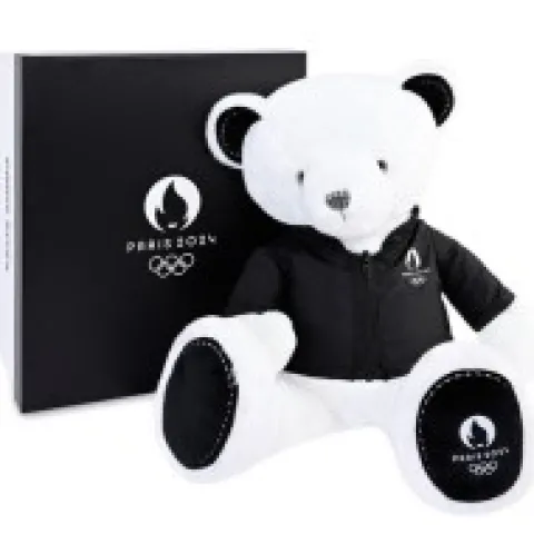 Online Ours en peluche blanc avec veste noire JO2024 - 40 cm - Collection Premium Les Peluches Supporters|Mascotte Jo