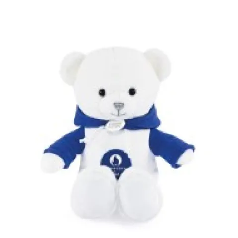 Hot Ours en peluche blanc avec sweat bleu JO2024 - 25 cm Collection Bébé Jo|Les Peluches Supporters