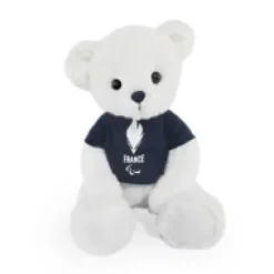 Sale Ours en peluche blanc avec T-shirt Equipe de France - 30 cm Collection Bébé Jo|Les Peluches Supporters