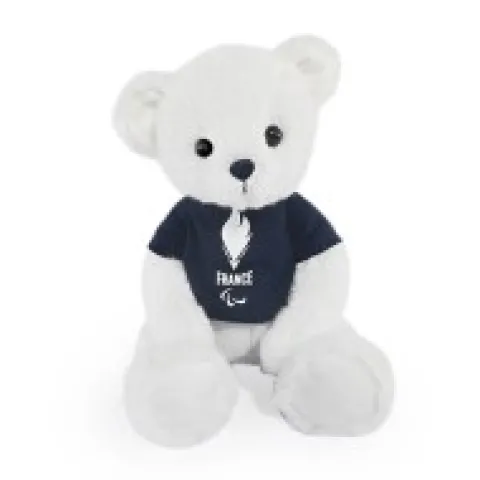 Sale Ours en peluche blanc avec T-shirt Equipe de France - 30 cm Collection Bébé Jo|Les Peluches Supporters